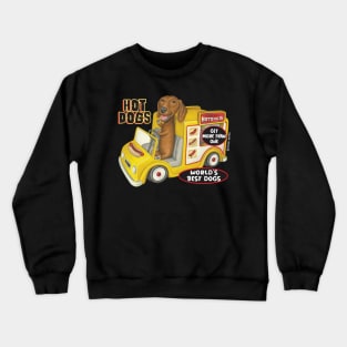 fun cute awesome Doxie Dachshund in Yellow Hotdog Truck Crewneck Sweatshirt